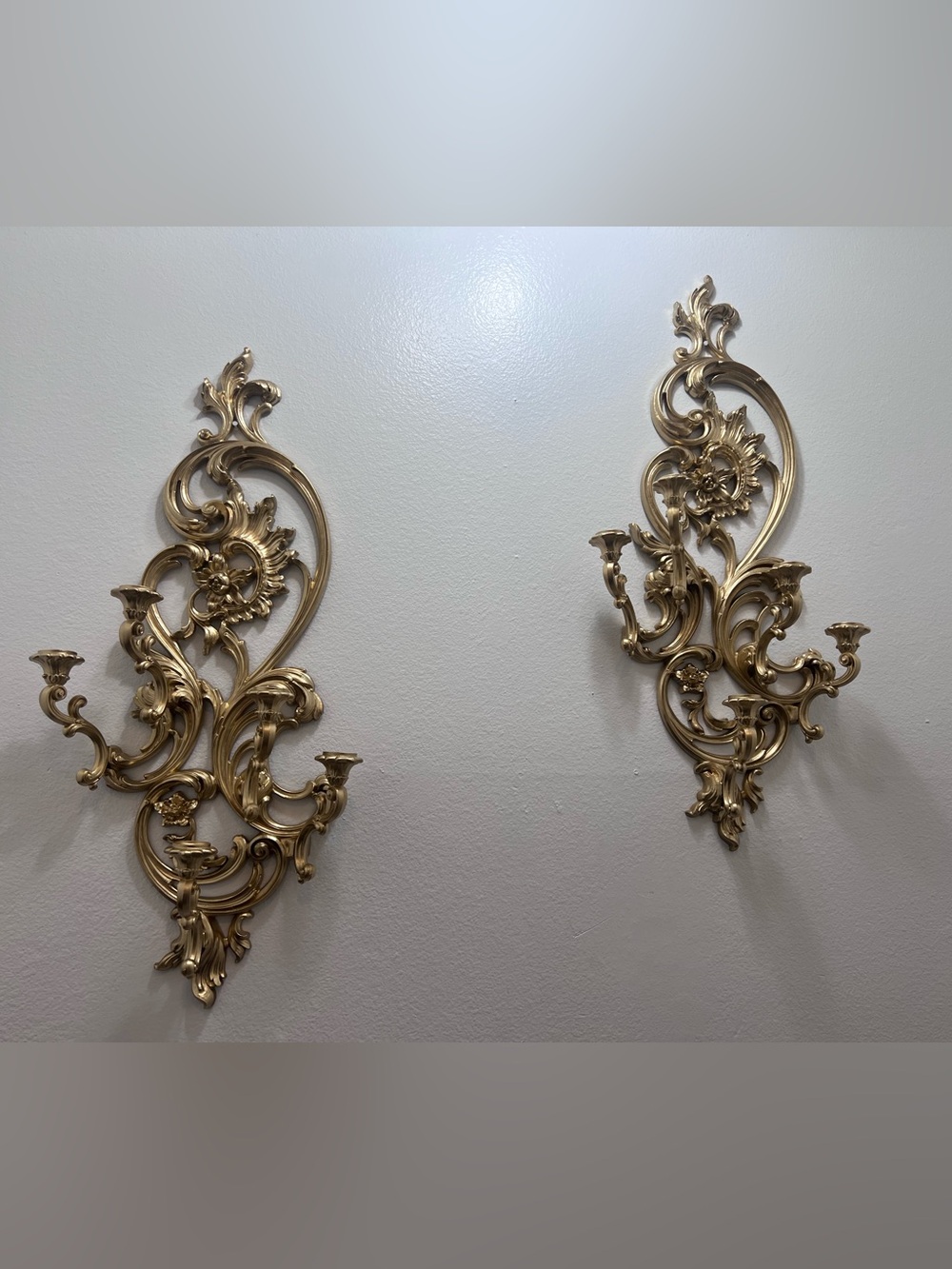VTG HOMCO Home Interiors 5 Arm Sconce Ornate Gold 4049 35” Wall Candle Holder